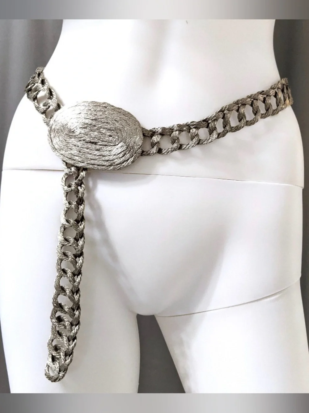 Vtg 70s 80s Greek Woven Wire Chain Belt Silver Tone Adjustable S M L